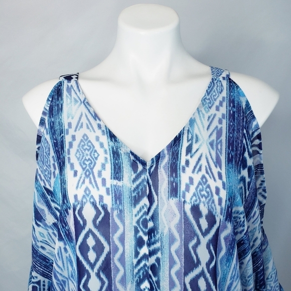 NWT Wendy Bellissimo Cold Shoulder Sheer Ikat Blouse Top - Picture 3 of 12